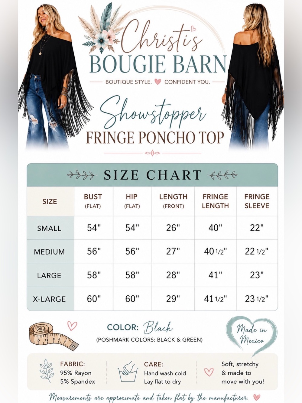 Showstopper Fringe Poncho Top | Boho Western Festival Oversized Tunic - Picture 8 of 9
